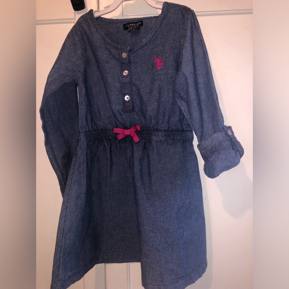 Ralph Lauren Denim Girls Dress with Pink Bow